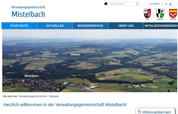 Vorschau von www.vg-mistelbach.de, Verwaltungsgemeinschaft Mistelbach