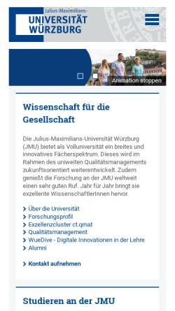 Vorschau der mobilen Webseite www.uni-wuerzburg.de, Bayerische Julius-Maximilians-Universität Würzburg