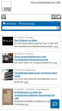 Vorschau der mobilen Webseite www.ub.uni-muenchen.de, Universitätsbibliothek München