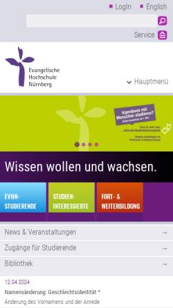 Vorschau der mobilen Webseite www.evfh-nuernberg.de, Evangelische Fachhochschule Nürnberg