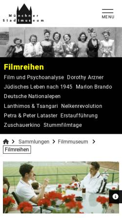 Vorschau der mobilen Webseite www.muenchner-stadtmuseum.de, Filmmuseum des Münchner Stadtmuseums