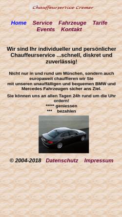 Vorschau der mobilen Webseite www.chauffeurservice-cremer.de, Chauffeurservice Cremer