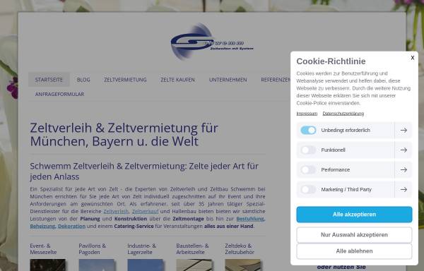 Vorschau von www.zeltverleih-schwemm.de, Schwemm Zelte- und Hallenvertrieb GmbH