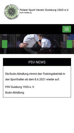 Vorschau der mobilen Webseite www.psv-duisburg-budo.de, Polizei-Sportverein Duisburg 1920 e. V.