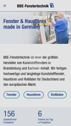 Vorschau der mobilen Webseite www.bbe-fenstertechnik.de, BBE-Fenstertechnik GmbH