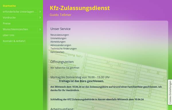 Vorschau von www.kfz-zulassung-falkensee.de, Kfz-Zulassungsdienst Guido Teßmer