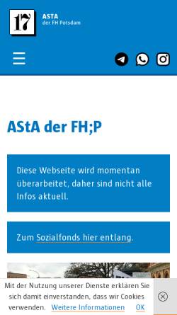 Vorschau der mobilen Webseite asta.fh-potsdam.de, Allgemeiner StudierendenAusschuss (AStA) der Fachhochschule Potsdam