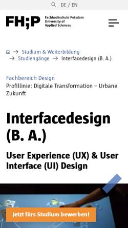 Vorschau der mobilen Webseite interface.fh-potsdam.de, Studiengang Interface Design