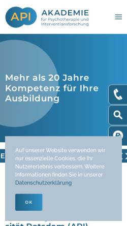 Vorschau der mobilen Webseite www.api.uni-potsdam.de, API Akademie für Psychotherapie und Interventionsforschung an der Universität Potsdam GmbH