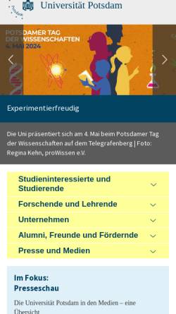 Vorschau der mobilen Webseite www.uni-potsdam.de, Berufsausbildung an der Universität Potsdam