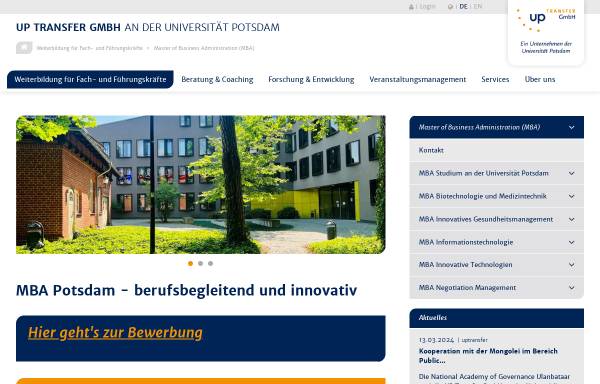 Vorschau von www.mba-potsdam.de, MBA Studiengänge der Uni Potsdam