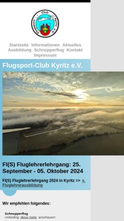 Vorschau der mobilen Webseite fckyritz.azurewebsites.net, Flugsport-Club Kyritz e.V.