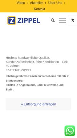 Vorschau der mobilen Webseite batterie-zippel.de, Frauenhagener Akkumulatoren Werk