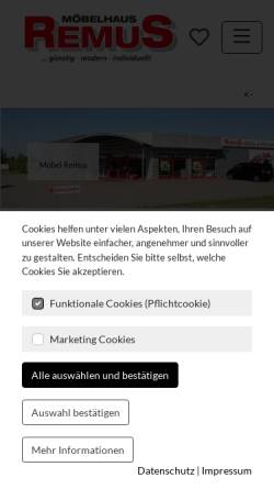 Vorschau der mobilen Webseite www.remus-moebel.de, Möbelhaus Remus