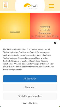 Vorschau der mobilen Webseite www.twg-eg.de, Teltower Wohnungsgenossenschaft