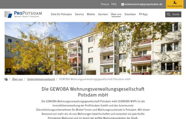 Vorschau von www.propotsdam.de, Gemeinnützige Wohn- und Baugesellschaft Potsdam mbH (GEWOBA)