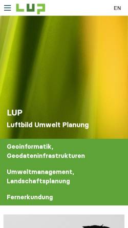 Vorschau der mobilen Webseite www.lup-umwelt.de, Gesellschaft für Landschafts-, Landes- und Umweltplanung, Fernerkundung und digitale Verarbeitung von Planungsdaten mbH