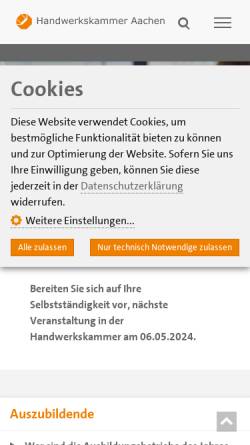 Vorschau der mobilen Webseite www.hwk-aachen.de, Handwerkskammer Aachen