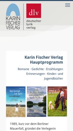 Vorschau der mobilen Webseite www.karin-fischer-verlag.de, Karin Fischer Verlag GmbH