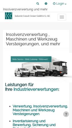 Vorschau der mobilen Webseite www.icc-cremer.de, Industrie Consult Cremer GmbH & Co KG