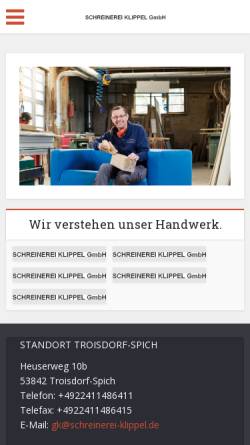 Vorschau der mobilen Webseite schreinerei-klippel.de, Schreinerwerkstatt Klippel
