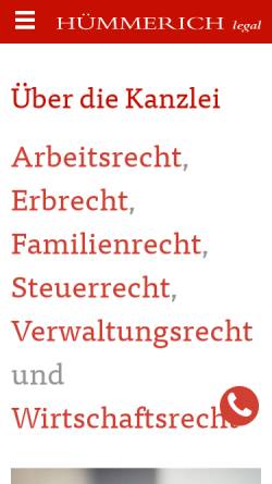 Vorschau der mobilen Webseite www.huemmerich-legal.de, Hümmerich legal Rechtsanwälte in Partnerschaft