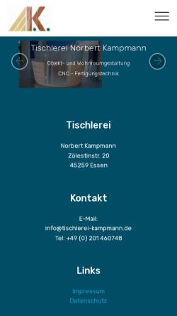 Vorschau der mobilen Webseite www.tischlerei-kampmann.de, Dipl.-Ing. Norbert Kampmann, Tischlerei
