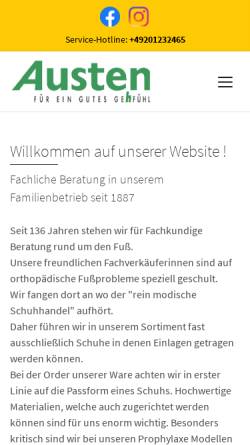 Vorschau der mobilen Webseite www.austen-essen.de, Schuhhaus Austen