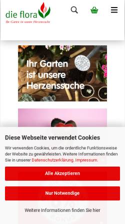 Vorschau der mobilen Webseite www.dieflora.de, Die Flora - Gartencenter Essen