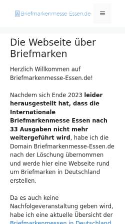 Vorschau der mobilen Webseite www.briefmarkenmesse-essen.de, Internationale Briefmarken-Messe | Messe Essen GmbH