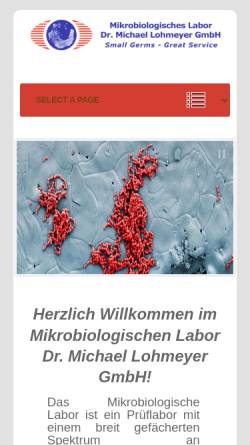 Vorschau der mobilen Webseite www.mikrobiologisches-labor.de, Mikrobiologisches Labor Dr. J. Balfanz - Dr. M. Lohmeyer GbR