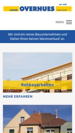 Vorschau der mobilen Webseite www.overhues-bau.de, Ludger Overhues GmbH & Co. KG