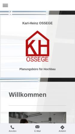 Vorschau der mobilen Webseite www.ossege-bau.de, Ossege - Planung-Vermittlung-Baubetreuung