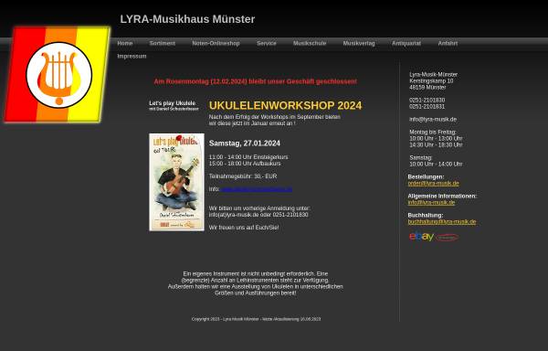 Vorschau von www.lyra-musik.de, LYRA-Musik-Münster, Inhaber Thomas Viegener