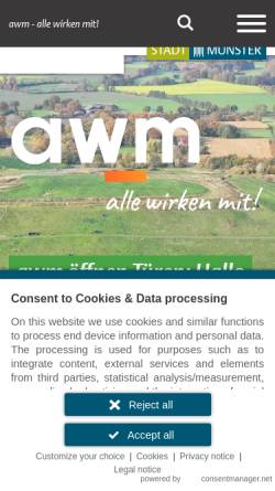 Vorschau der mobilen Webseite www.muenster.de, Abfallwirtschaftsbetriebe Münster (AWM)