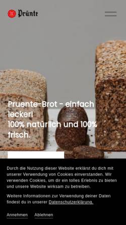 Vorschau der mobilen Webseite www.pruente-brot.de, Wilhelm Prünte GmbH