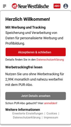 Vorschau der mobilen Webseite www.nw-news.de, Neue Westfälische, Ausgabe Bad Oeynhausen
