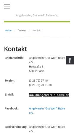 Vorschau der mobilen Webseite www.angelverein-balve.de, Angelverein Gut Wurf e.V.