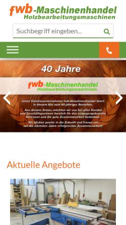 Vorschau der mobilen Webseite fwb-maschinenhandel.de, fwb Maschinenhandel