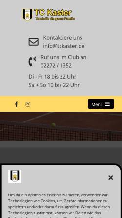 Vorschau der mobilen Webseite www.tckaster.de, Tennisclub Kaster 75 e.V.