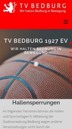 Vorschau der mobilen Webseite www.tv-bedburg.de, Turnvereinigung Bedburg 1927 e.V.