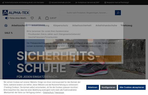 Vorschau von www.alpha-tex.de, Alpha-Tex Arbeitsschutz GmbH