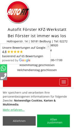 Vorschau der mobilen Webseite www.foersterkfz.de, KFZ-Werkstatt Autofit Förster
