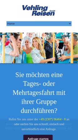 Vorschau der mobilen Webseite www.vehlingreisen.de, Vehling Reisen