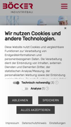 Vorschau der mobilen Webseite www.boecker-industriebau.de, Böcker Industriebau