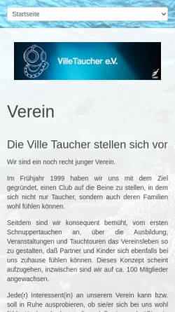 Vorschau der mobilen Webseite www.villetaucher.de, Villetaucher Brühl-Heide e.V.
