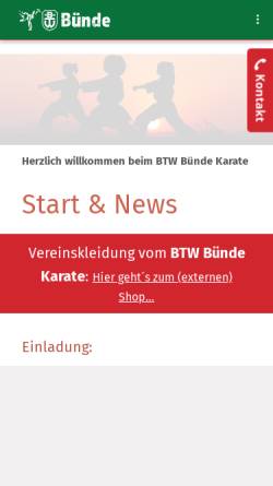 Vorschau der mobilen Webseite www.btw-karate.de, Karate Dojo BTW Bünde e.V.