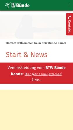 Vorschau der mobilen Webseite www.btw-karate.de, Karate Dojo BTW Bünde e.V.