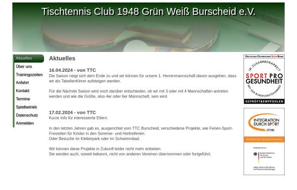 Vorschau von www.ttc-burscheid.de, TTC 1948 Grün-Weiß Burscheid e.V.