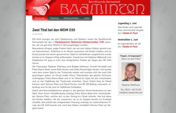 Vorschau von www.sfs-badminton.de, Badminton-Abteilung der Sportfreunde Sennestadt e.V.